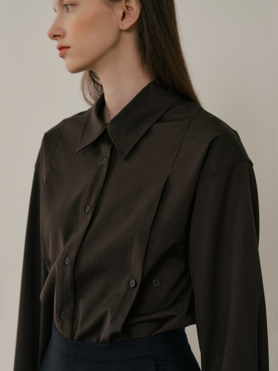 comos&#039;626 2-way button wool blouse (dark brown)