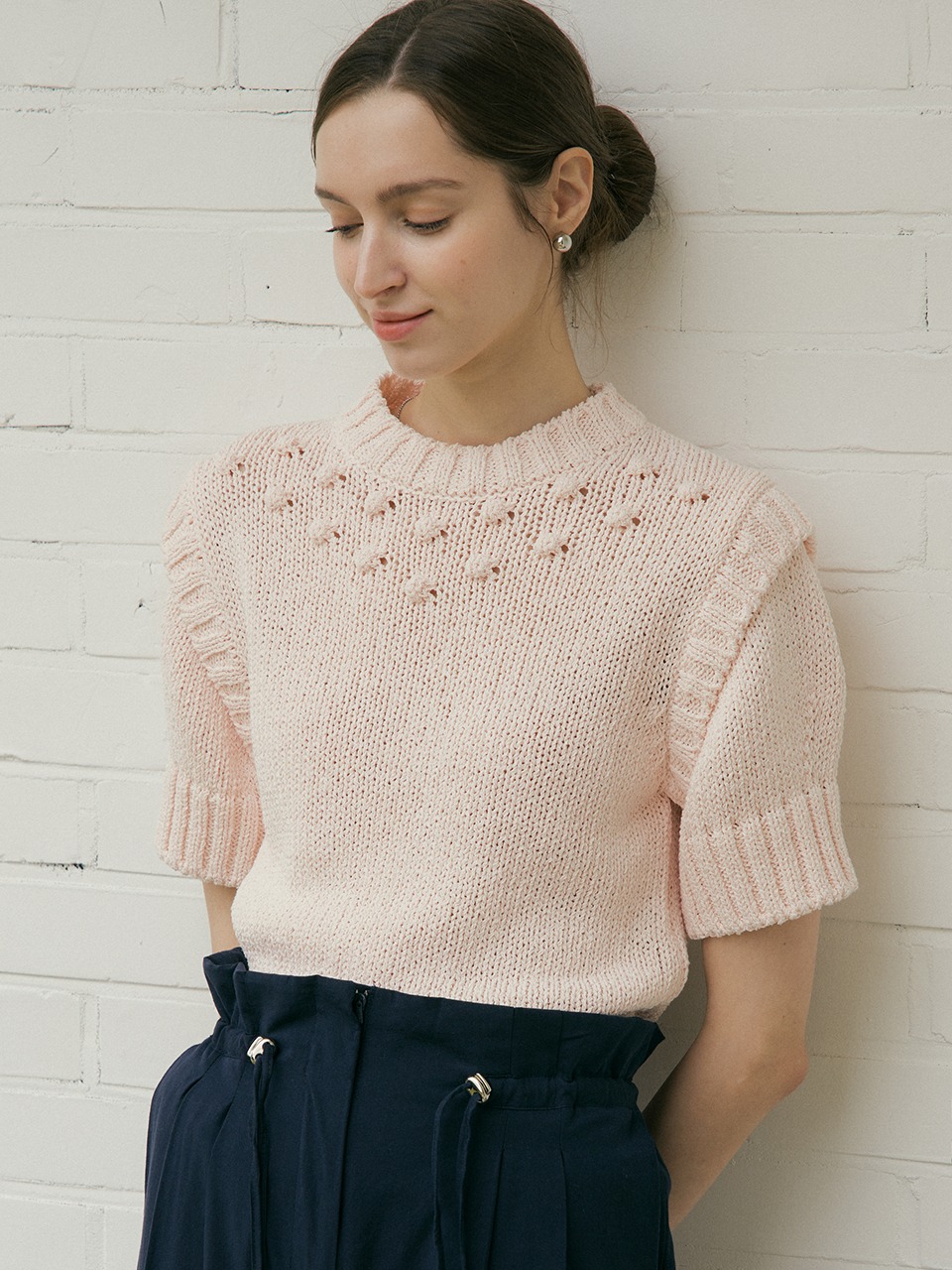 comos 688 ribbed cuffs Detail short-sleeved knit (pink)
