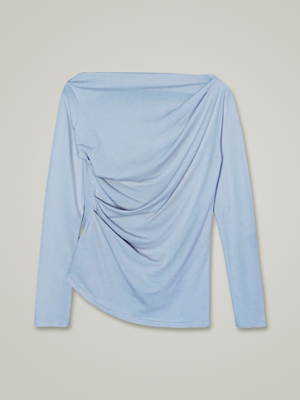 comos 708 pin-tuck off shoulder rong sleeves T-shirt (sky blue)