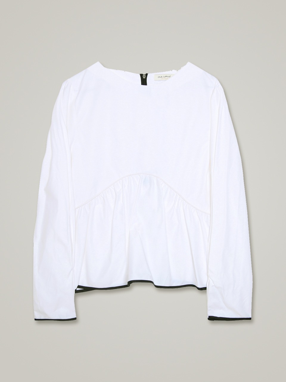 comos&#039;414 color scheme piping flared blouse (white)