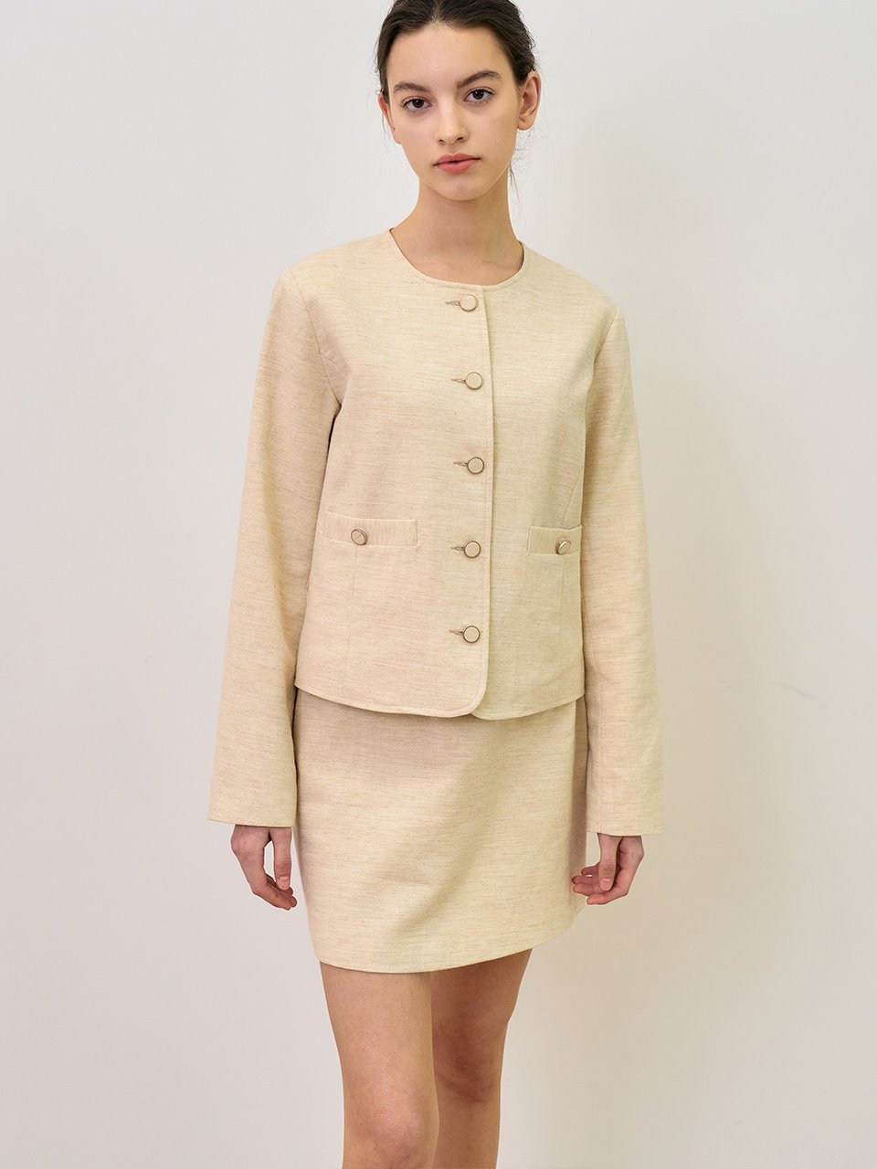 (set) Classic Mini Skirt (Light beige)+Classic Jacket (Light beige)
