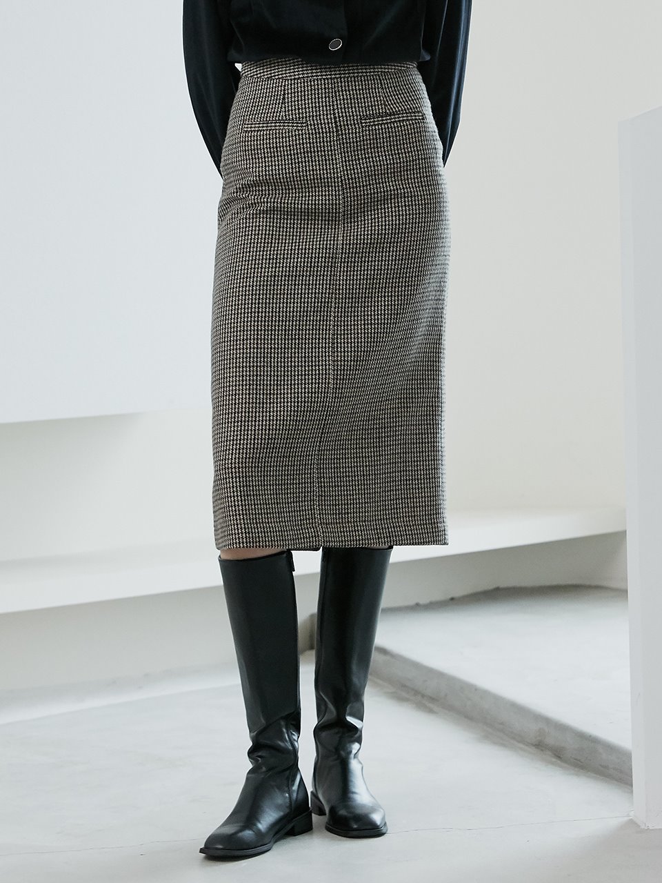 comos&#039;451 H-line wool check skirt (brown)