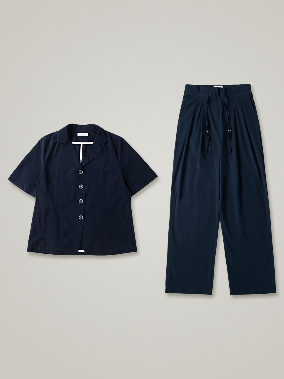 (set) attachment coloring single jacket (navy) + stopper detail wide pants  (navy)