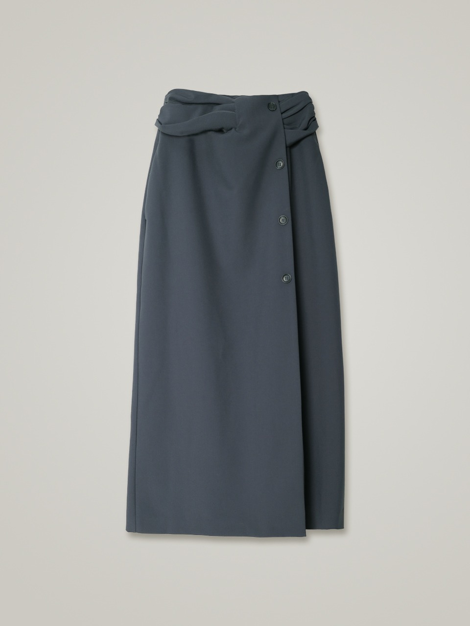 comos 908 wrap button shirring skirt (charcoal gray)
