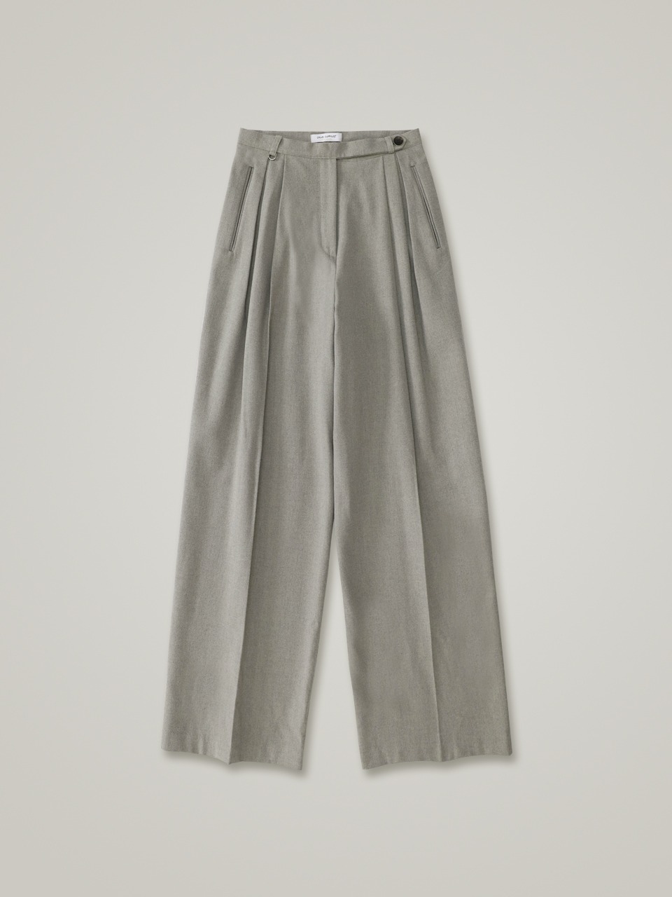 comos 965 wool back slit three-tuck wide pants (oat grey)